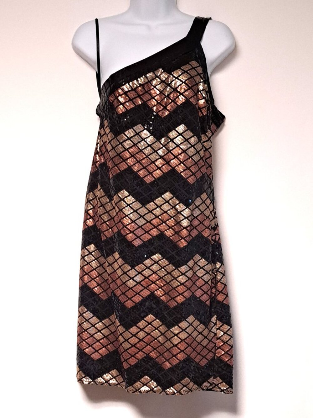 CHELSEA ROSE BLACK GOLD BRONZE SEQUIN FANCY LADIES DRESS SIZE M HAS LINING